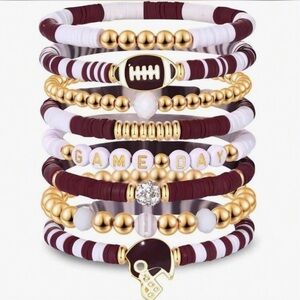 Burgundy and‎ White Game Day Football Stackable Bracelet Set